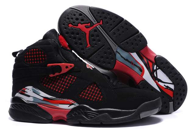 Outlet Air Jordan 8 Embroidery Retro Men Black Red Grey Exactly Fit